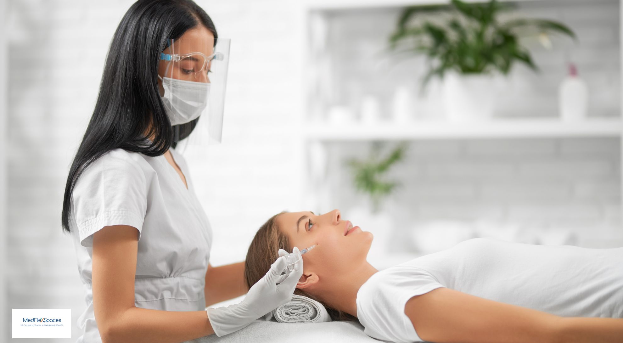 Medical aesthetician in a luxury, medical-grade MedFlex Spaces treatment suite in Sugar Land TX